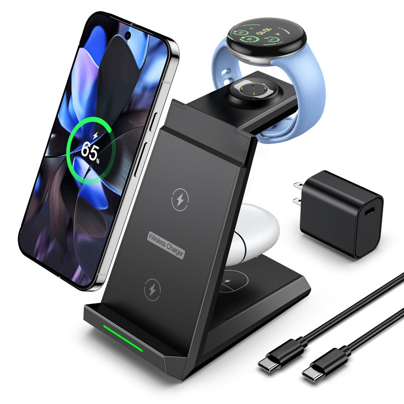 NANAMI Wireless Charger for Google - 3 in 1 Wireless Charging Station Fast Charger Stand Dock for Pixel 9/9 Pro XL/Fold/8/7,Buds Pro 2/Pro, Watch 3/2,Fitbit Versa 4/Sense 2(Not for Pixel Watch 1/4) - Image 1