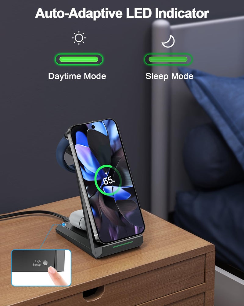NANAMI Wireless Charger for Google - 3 in 1 Wireless Charging Station Fast Charger Stand Dock for Pixel 9/9 Pro XL/Fold/8/7,Buds Pro 2/Pro, Watch 3/2,Fitbit Versa 4/Sense 2(Not for Pixel Watch 1/4) - Image 5