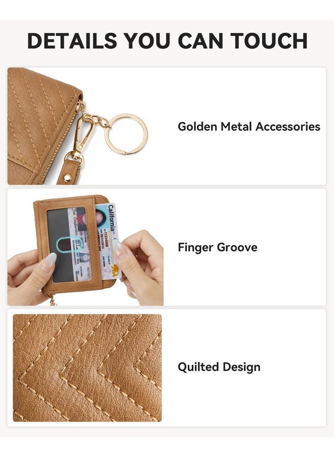 Bostanten Credit Card Holder Wallet Rfid Blocking Leather Small Wallet For Women Zipper Keychain Wallet With Wristlet Camel  - Image 3