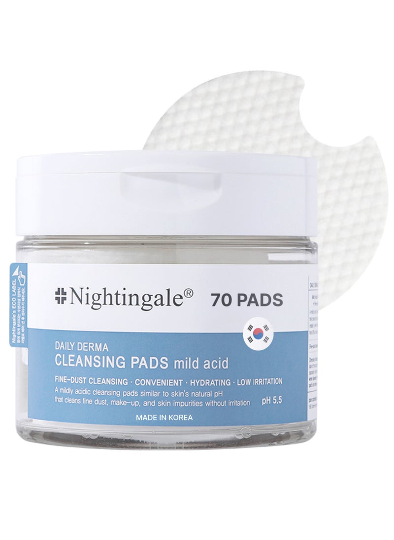 nightingale Korean Daily Derma Cleansing Pads 70 Pads - Hydrating Makeup Remover with Hyaluronic Acid  - Image 1