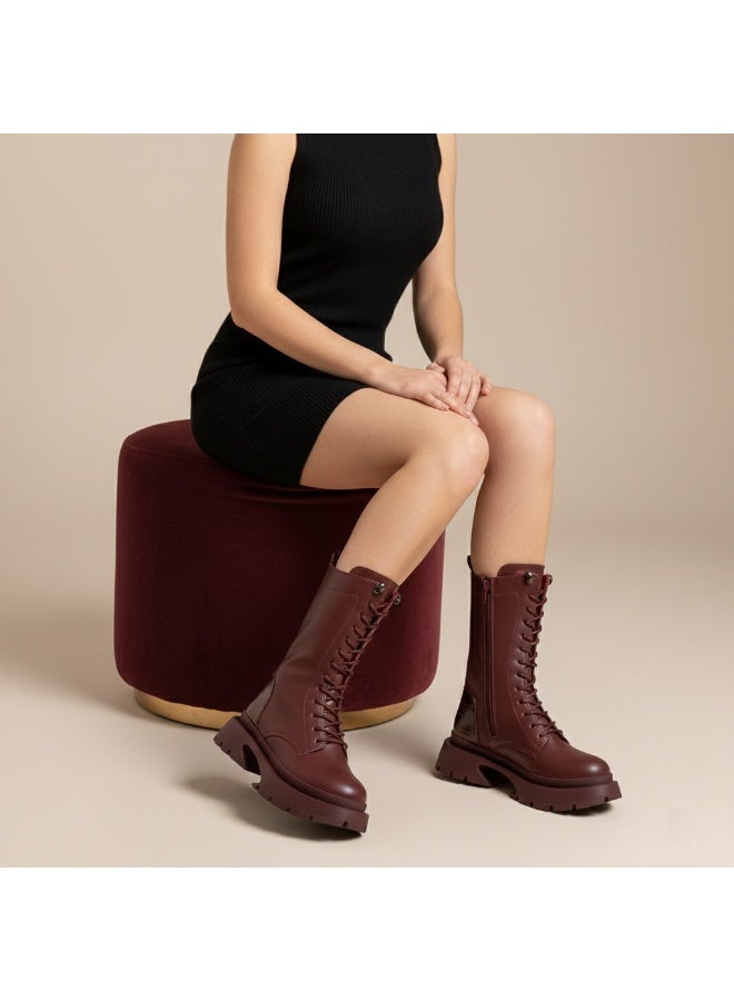 لايف ستيلاش  حذاء كاحل من الجلد مع سوسته أنيق E-105 - نبيتي - Image 1