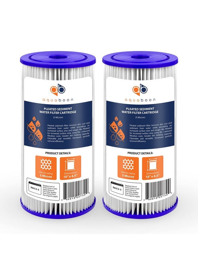 أكوابون فلتر مياه Aquaboon 5 ميكرون مطوي للرواسب، 10 خراطيش × 4.5 - بديل لفلتر مياه المنزل بالكامل - خراطيش فلاتر مياه المنزل بالكامل متوافقة مع فلاتر الآبار FXHSC، R50-BBSA، عبوة من قطعتين - Image 1