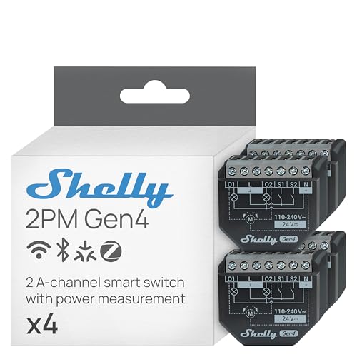 Shelly 2PM Gen4 WiFi Zigbee Matter 2Channel Smart Relay Switch with Power Metering Home Automation Alexa SmartThings Google Home HomeKit Compatible Roller Shutters Control 4 Pack - Image 1