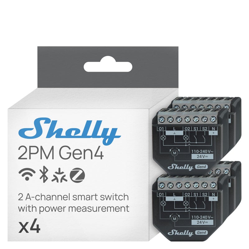 Shelly 2PM Gen4 WiFi Zigbee Matter 2Channel Smart Relay Switch with Power Metering Home Automation Alexa SmartThings Google Home HomeKit Compatible Roller Shutters Control 4 Pack - Image 2
