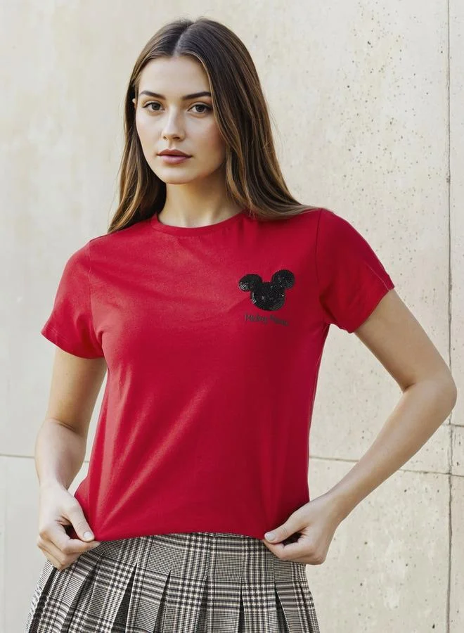 اس بي كاركترز تيشيرت بتفاصيل ميكي ماوس مطرزة قطن