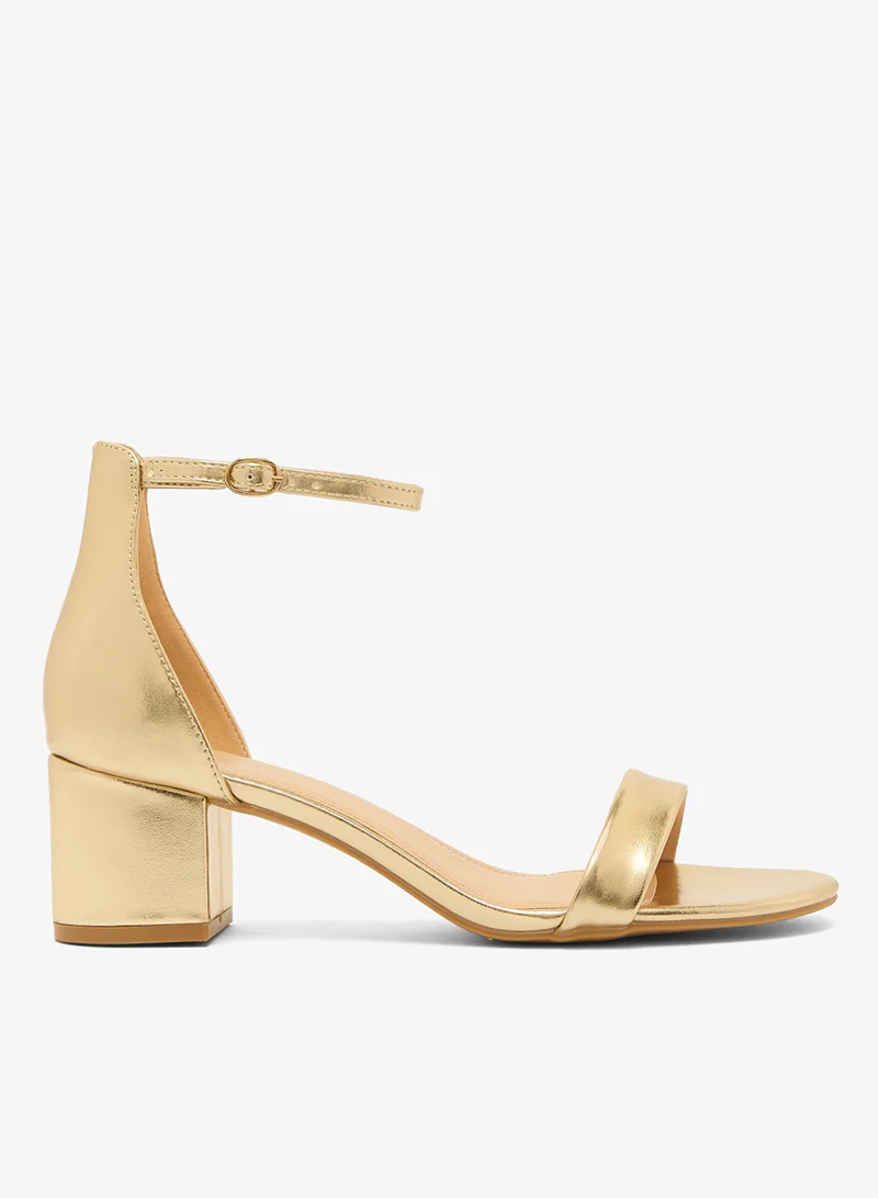 ترافل من نمشي صنادل كلاسيكية بكعب عريض قصير ذهبي