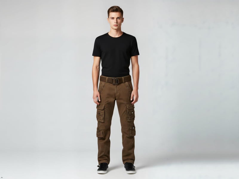 OCHENTA Men's Cotton Casual Cargo Work Pants Baggy Travel Hiking with Multi Pockets Coffee Tag 36 - Image 2
