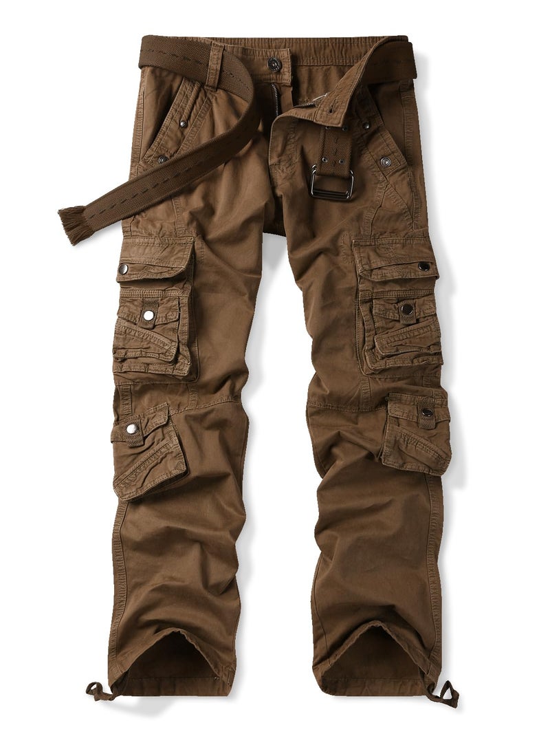 OCHENTA Men's Cotton Casual Cargo Work Pants Baggy Travel Hiking with Multi Pockets Coffee Tag 36 - Image 1