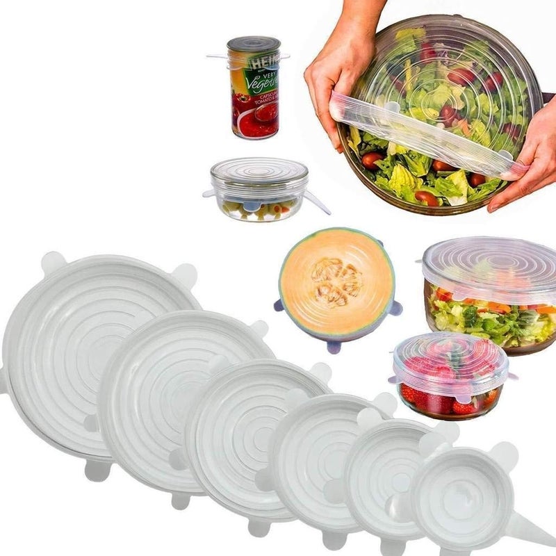 KitchenFest® Silicone Lid Set, Silicon lids for containers, Silicon Stretchable lids, Silicone lids and Cover - Multicolor, Set of 6 - Image 1