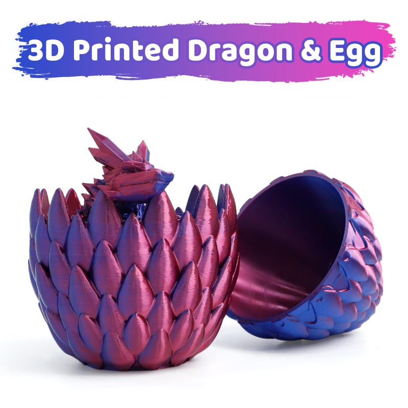 Flavery 3D Printed Dragon Egg- Red Blue - Surprise Easter Egg with Flexible Crystal Dragon Inside, Easter Basket Stuffers, 3D Printed Gift Toy, Desk Executive Pet, Figurine Decor(12â€ Dragon) - Image 2