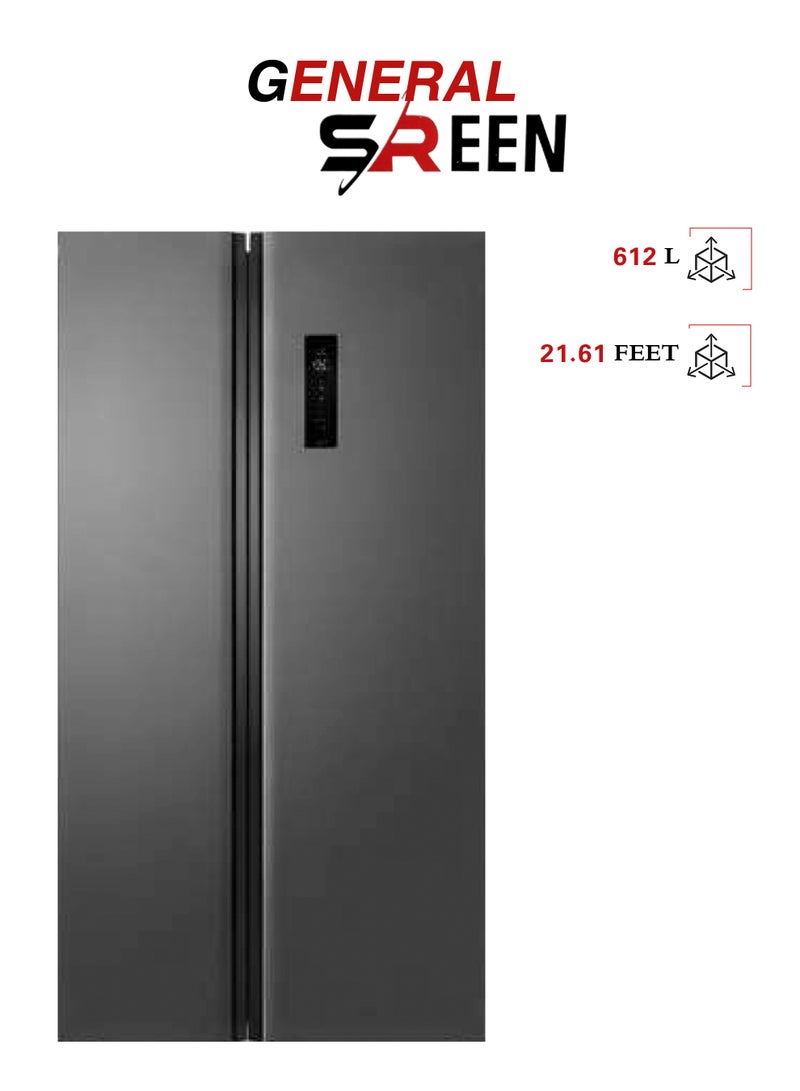General Sreen Side-by-side refrigerator - No Frost - Inverter - 612 liters - 21.61 cubic feet - 133 watts - Dark silver - GSRF-612NFS - Image 1