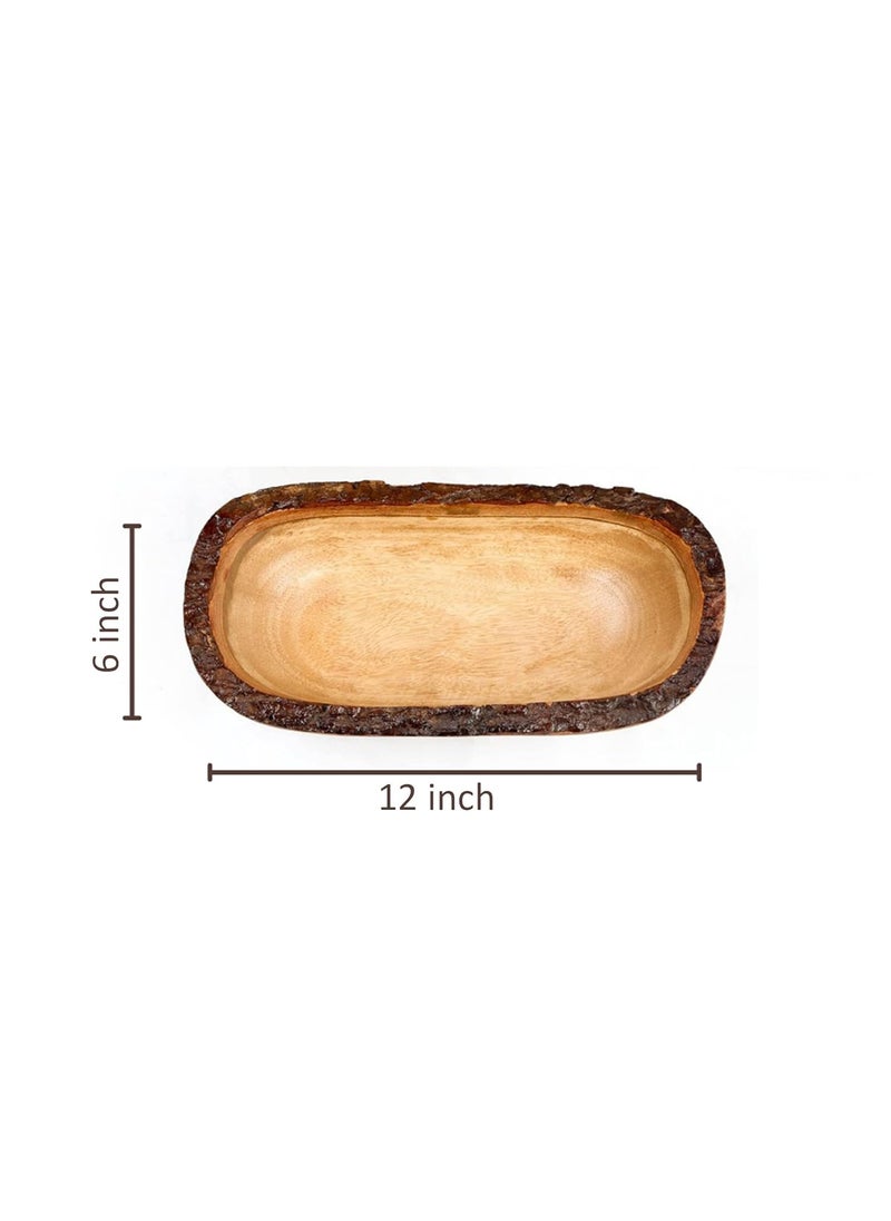 UNIMAPLE WITH U UNIMAPLE Acacia Wooden Multipurpose Serving Bowl for Breakfast Snacks Soup Serveware Fruits Bowls for Serving Home Decor Natural Oval 12Inch  - Image 3