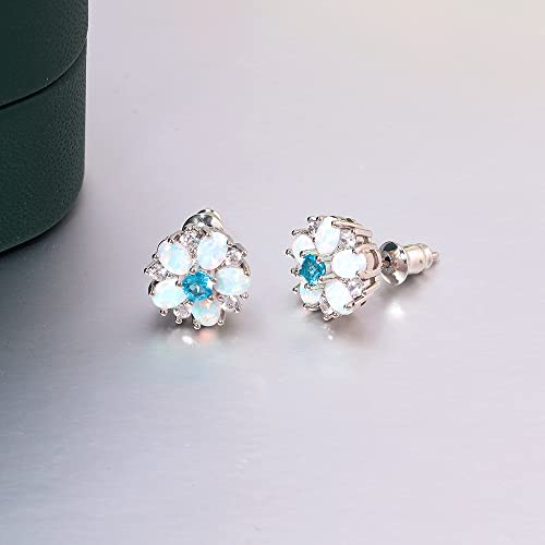 CiNily Flower Earrings,Blue Opal Stud Earrings Sterling Silver Plated Ladies Flower Stud Earrings Cute Unique Earrings - Image 5