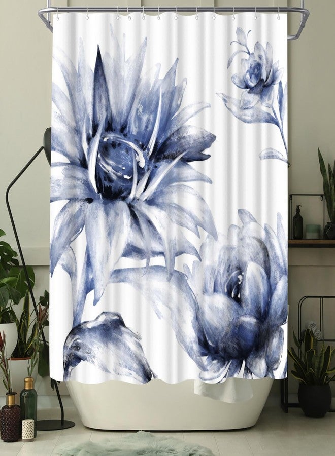 WELMECO Elegant Blue Shower Curtain Flower Shower Curtain Floral Bathroom Decor 72x72inch Polyester Fabric - Image 3