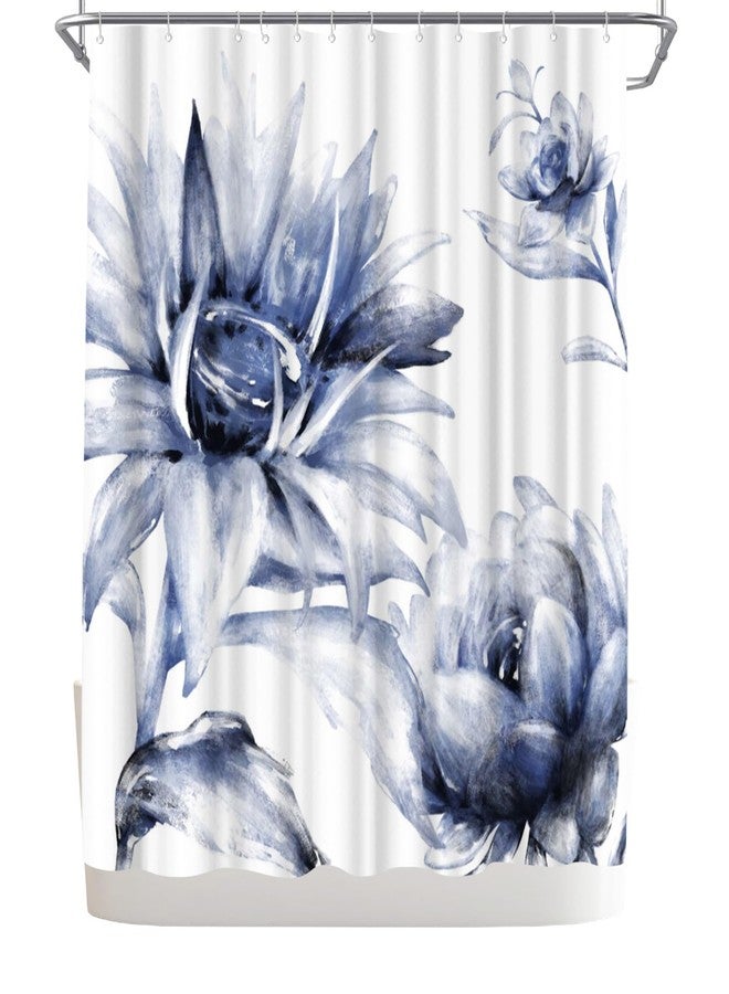 WELMECO Elegant Blue Shower Curtain Flower Shower Curtain Floral Bathroom Decor 72x72inch Polyester Fabric - Image 5
