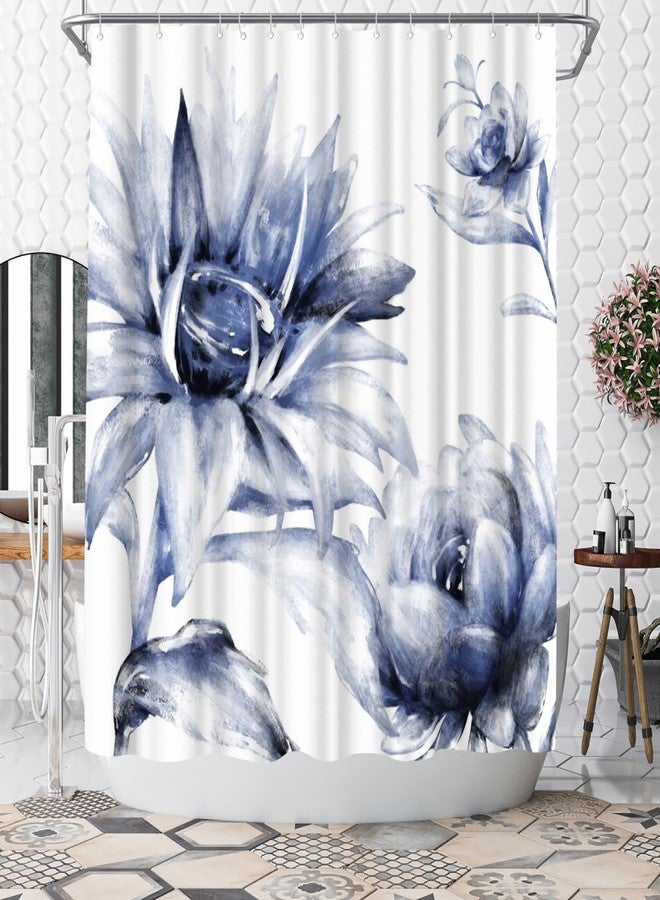 WELMECO Elegant Blue Shower Curtain Flower Shower Curtain Floral Bathroom Decor 72x72inch Polyester Fabric - Image 1