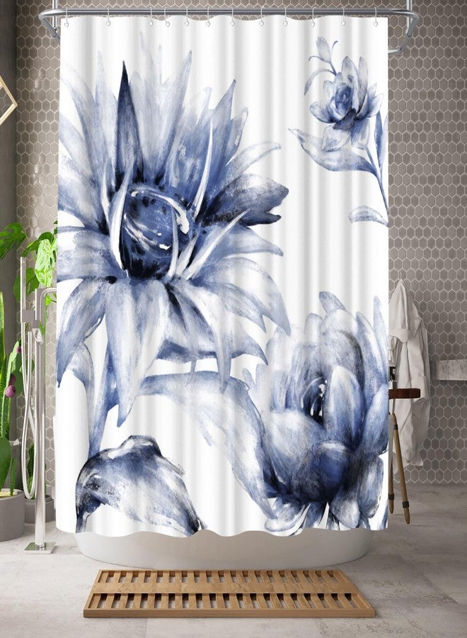 WELMECO Elegant Blue Shower Curtain Flower Shower Curtain Floral Bathroom Decor 72x72inch Polyester Fabric - Image 2