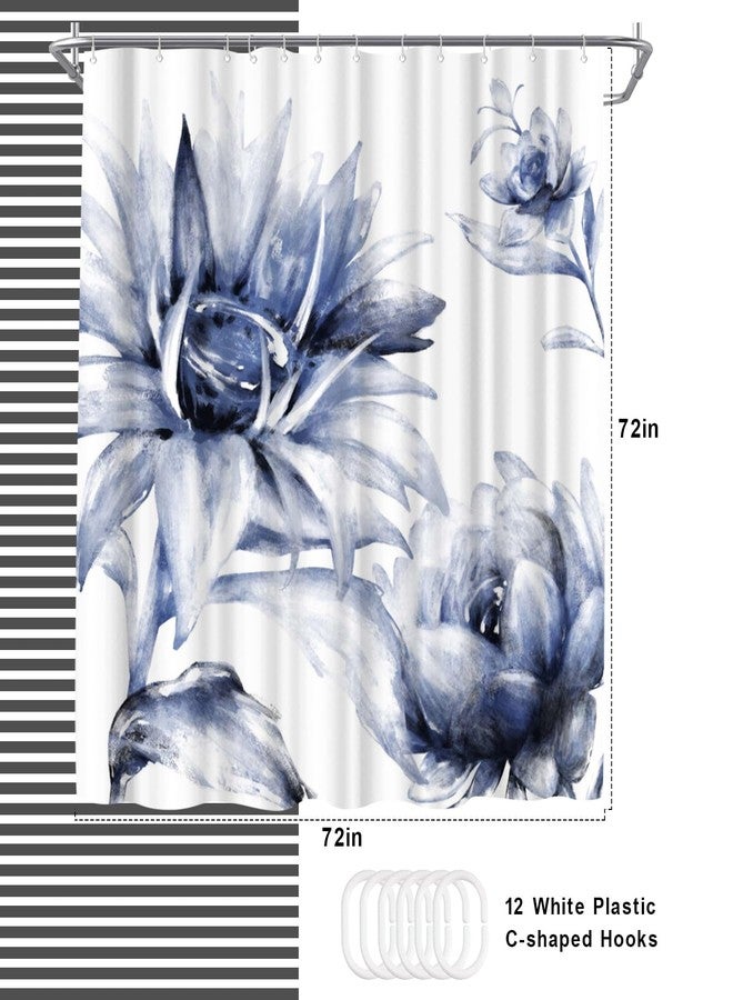 WELMECO Elegant Blue Shower Curtain Flower Shower Curtain Floral Bathroom Decor 72x72inch Polyester Fabric - Image 4