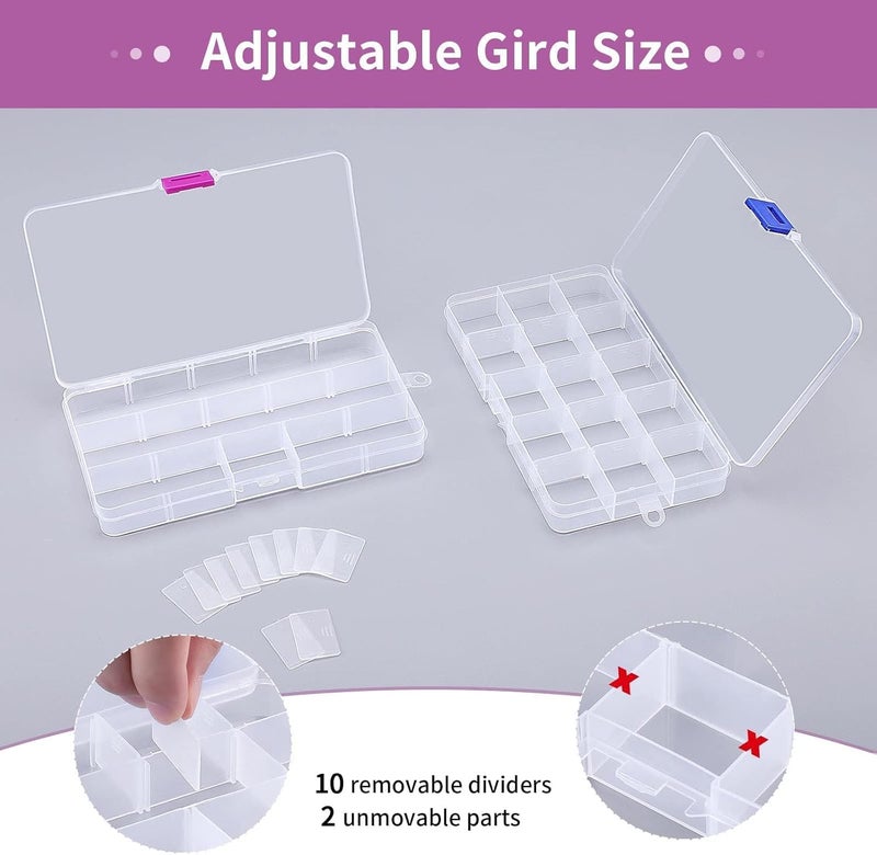 Opret 15 Girds Bead Organizer(8 Pack), Earring Organizer Box, SMALL Plastic Clear Organizing Containers with Adjustable Dividers for Crafts Jewelry Screws Small Items, Size 6.9×3.9×0.9in - Image 4