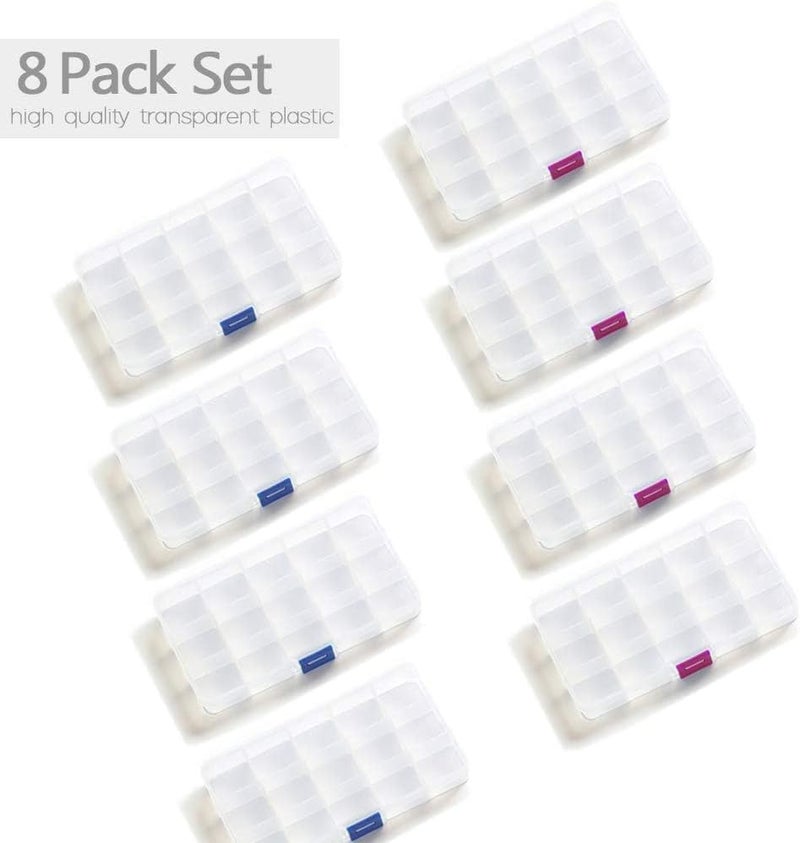 Opret 15 Girds Bead Organizer(8 Pack), Earring Organizer Box, SMALL Plastic Clear Organizing Containers with Adjustable Dividers for Crafts Jewelry Screws Small Items, Size 6.9×3.9×0.9in - Image 2