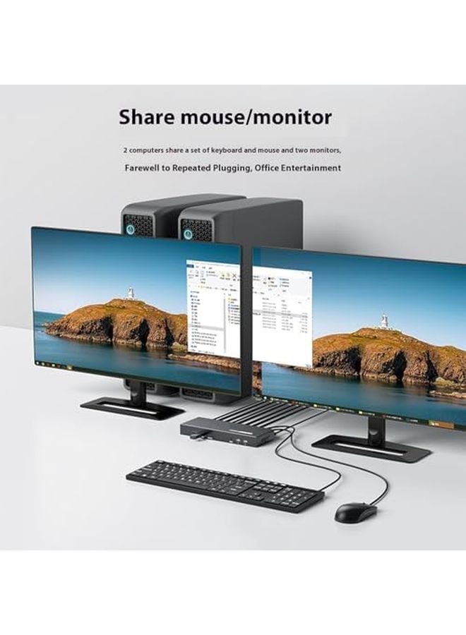 مفتاح تبديل KVM منفذ USB 3.0 مزدوج، مشاركة شاشة بدقة 4K 60Hz UHD، تحكم بمفتاح التشغيل السريع، إخراج صوت الكمبيوتر - Image 3