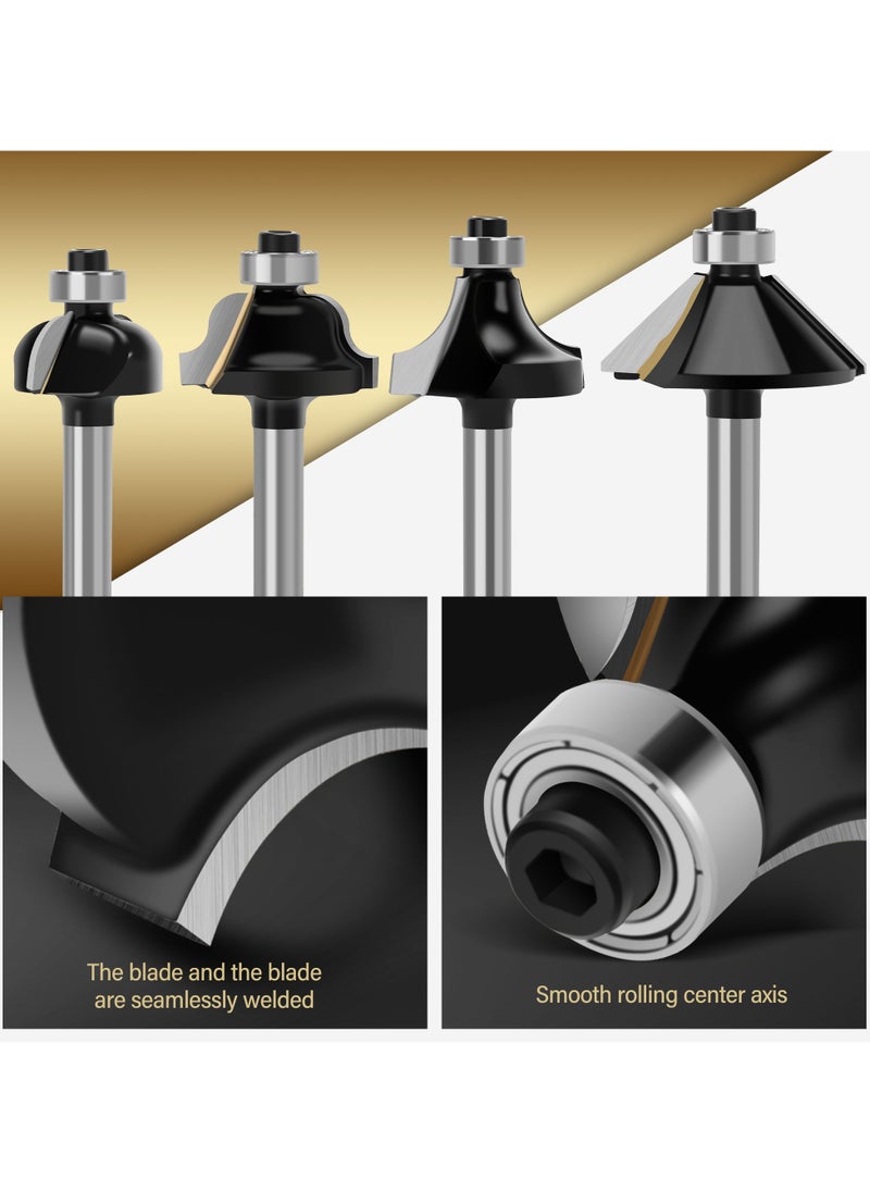 KSEIBI 1/4 Inch Router Bit Set, 12-Piece Tungsten Carbide Tips with Black Powder Coating, Durable Woodworking Tool Kit for Beginners and Semi-Professional Projects  - Image 4