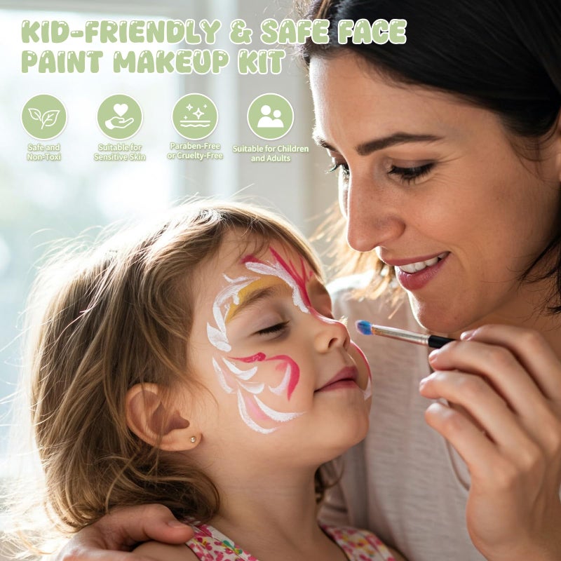 Pintada 26 Color Face Painting Kit for Kids - Non-Toxic Water Activated Face Paint Palette with Brush, Stencils, Gems - For Halloween, Carnivals, Costume Parties, Body Art, Fairs & Creative Events. - Image 4