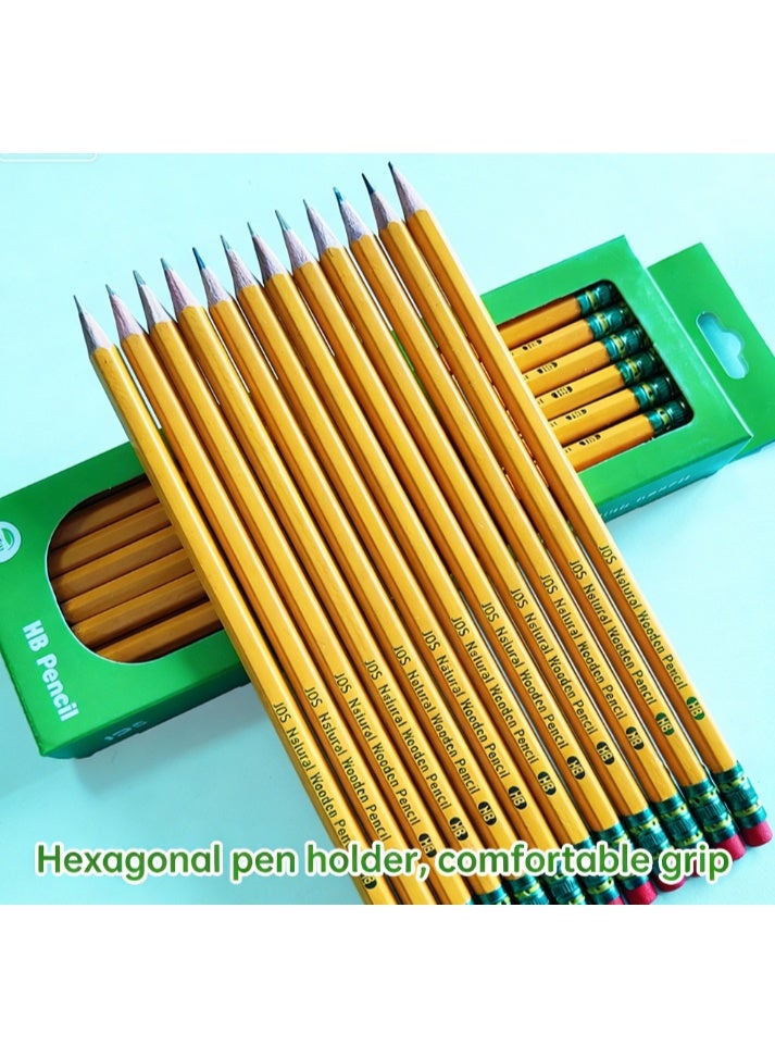 Wood-Cased Pencils, Yellow barrel pencil, wooden HB hexagonal pencil, stationery supplies, 12 Count - Image 1