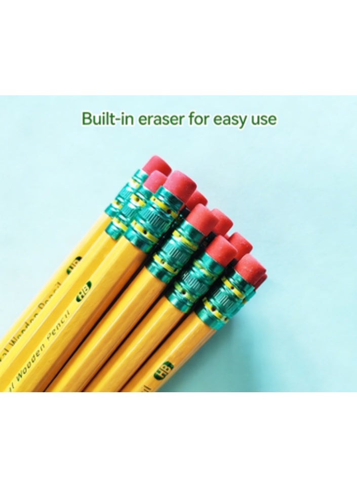 Wood-Cased Pencils, Yellow barrel pencil, wooden HB hexagonal pencil, stationery supplies, 12 Count - Image 2