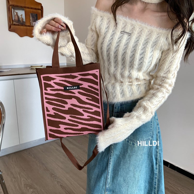 Korean Style Niche Design Black And White Houndstooth Knitted Crossbody Women'S Bag Handbag Shopping Bag Makeup Cosmetics Bag - Image 5