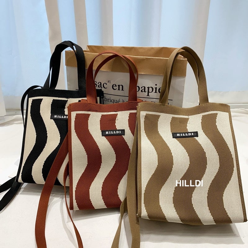 Korean Style Niche Design Black And White Houndstooth Knitted Crossbody Women'S Bag Handbag Shopping Bag Makeup Cosmetics Bag - Image 4