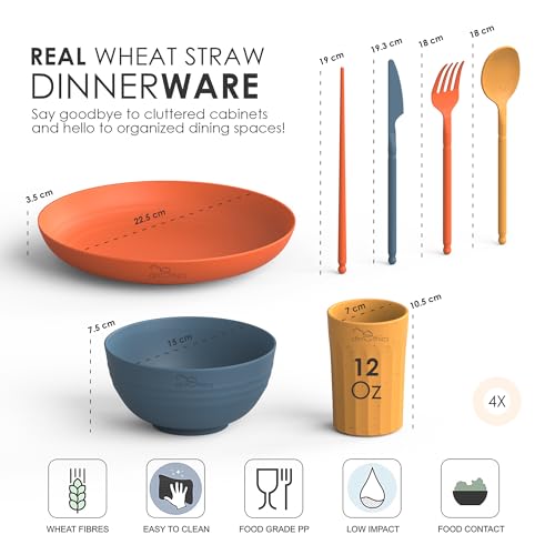 DINETHICS Wheat Straw Dinnerware Sets For 4 - Camping Plates Cups And Bowls Set - Dishwasher Microwave Safe Dishes - Alternate To Plastic Dinnerware Set - Wheat Straw Plates And Bowls Sets - RV Dishes - Image 2
