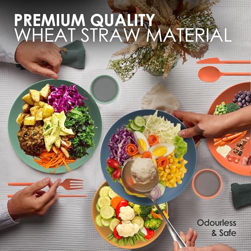 DINETHICS Wheat Straw Dinnerware Sets For 4 - Camping Plates Cups And Bowls Set - Dishwasher Microwave Safe Dishes - Alternate To Plastic Dinnerware Set - Wheat Straw Plates And Bowls Sets - RV Dishes - Image 4
