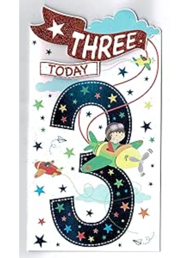 3rd Birthday Card 'Three Today' Boys 3rd Birthday Card