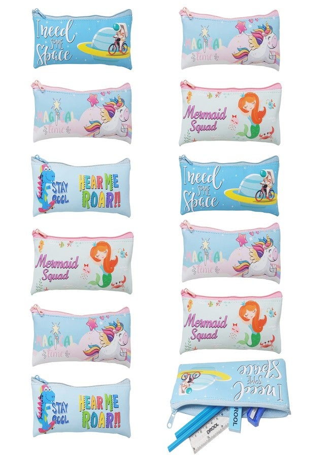 PARTEET Silicone Birthday Party Return Gift - 12Pc Cartoon Printed Multipurpose Pouches with Stationery for Kids (Assorted Design), Multicolor - Image 1