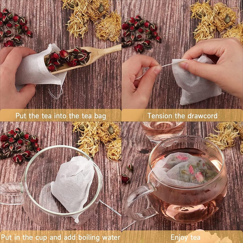Feora9X FEORA 100pcs Transparent White Disposable Tea Filter Bags Empty, Tea Bags 100 Pieces Empty Filter Tea Bags Cups for Loose Leaf Tea (5x7cm) Empty Dip Tea Bags 100 Pieces for Tea Coffee Herbal Tea - Image 4