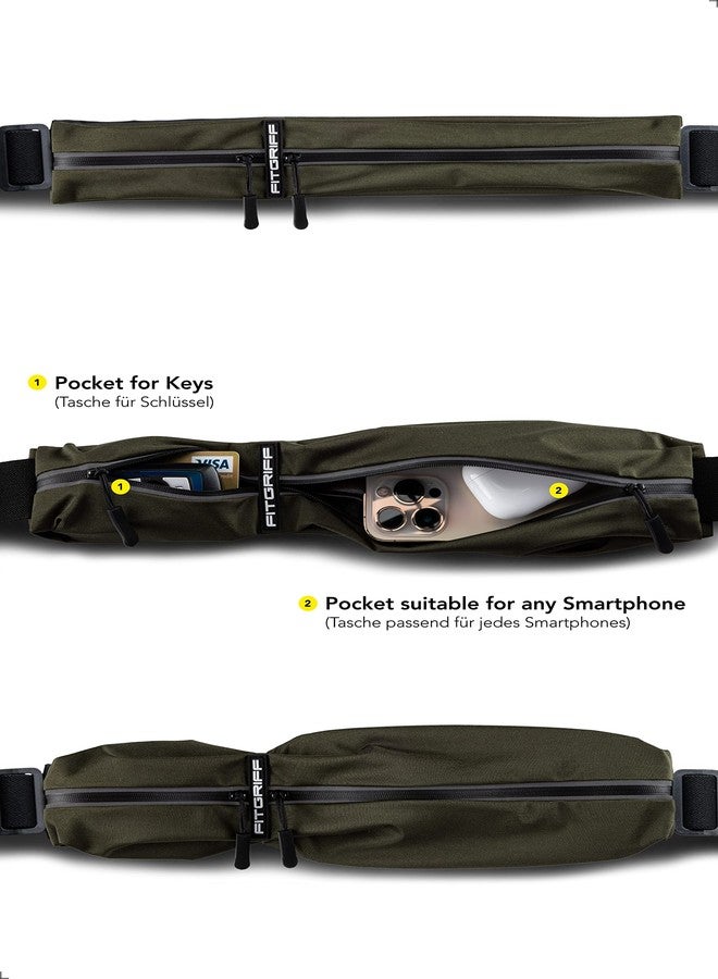 Fitgriff® Running Belt for Men & Women - Secure Jogging Pouch for Phone, Keys & Essentials - For All Cell Phones (Army Green, 33.5" - 47.5" Waist Size) - Image 2