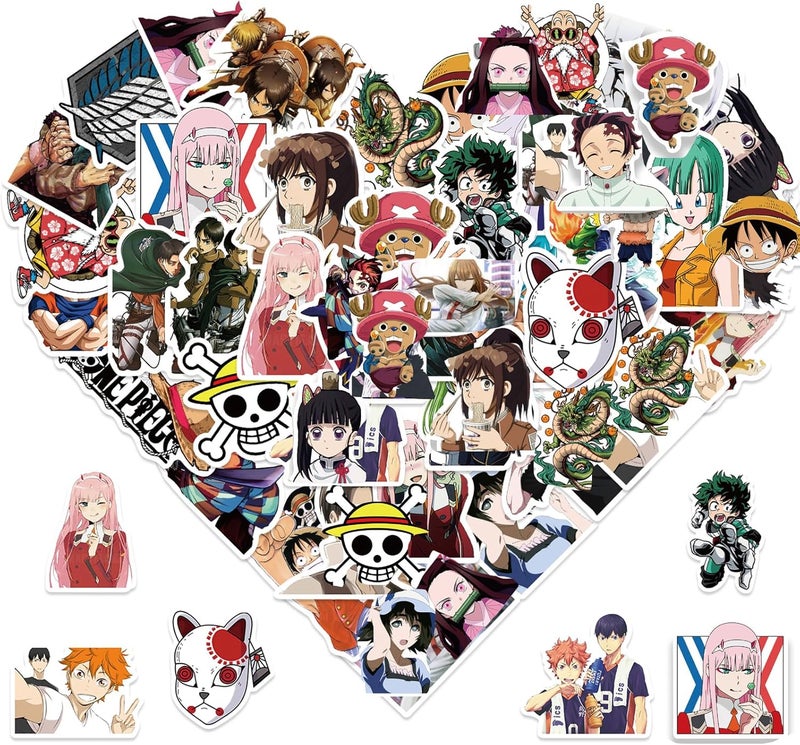MINRAIN 100PCS Japanese Anime Mixed Funny Cartoon Waterproof Stickers for Water Bottles - Image 1