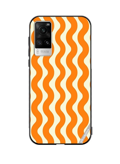 Protective Case Cover For Vivo X60 Pro Vertical Groovy Chevron Orange Stripe Autumn Pattern Design Multicolour