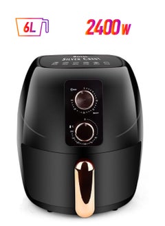 Royal Silver Crest مقلاة رويال سيلفر كريست، 2400 واط، سعة 6 لتر، التحكم في درجة الحرارة والوقت، مقلاة هوائية ذات سعة كبيرة جدًا للقلي الصحي بدون زيت، والشواء، والتحميص، والخبز، باللون الأسود.  - Image 1