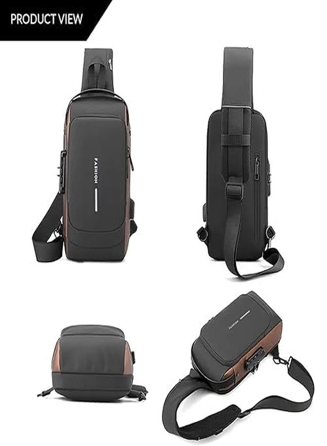 TADRUP Waterproof Anti-theft Crossbody Bag With Password Zipper Lock & USB Charging Port, Men's Shoulder Chest Daypack Bag Travel Hiking Sling Backpack - Image 5