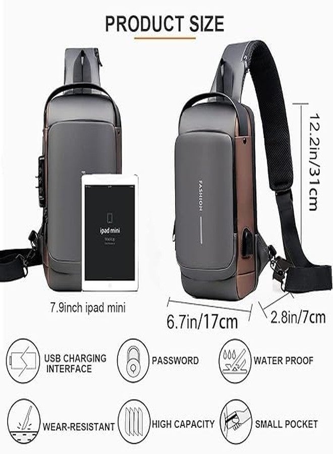 TADRUP Waterproof Anti-theft Crossbody Bag With Password Zipper Lock & USB Charging Port, Men's Shoulder Chest Daypack Bag Travel Hiking Sling Backpack - Image 3