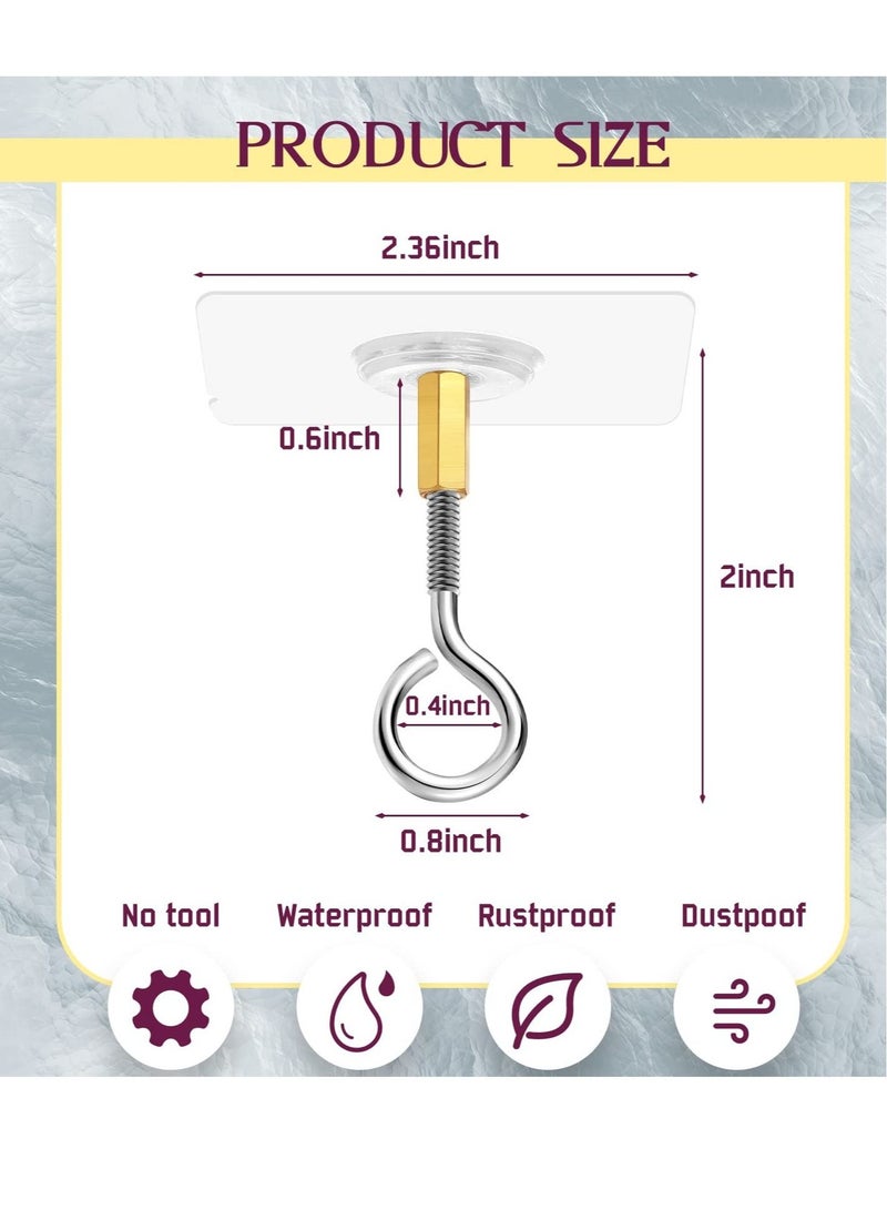 Ceiling Hooks, Self Adhesive Stainless Steel Eye Hooks, No Hole Hanger, Transparent Waterproof Seamless Oilproof Wall Hooks 4.5KG(max) for Hanging Plant Lights(10PCS)  - Image 2