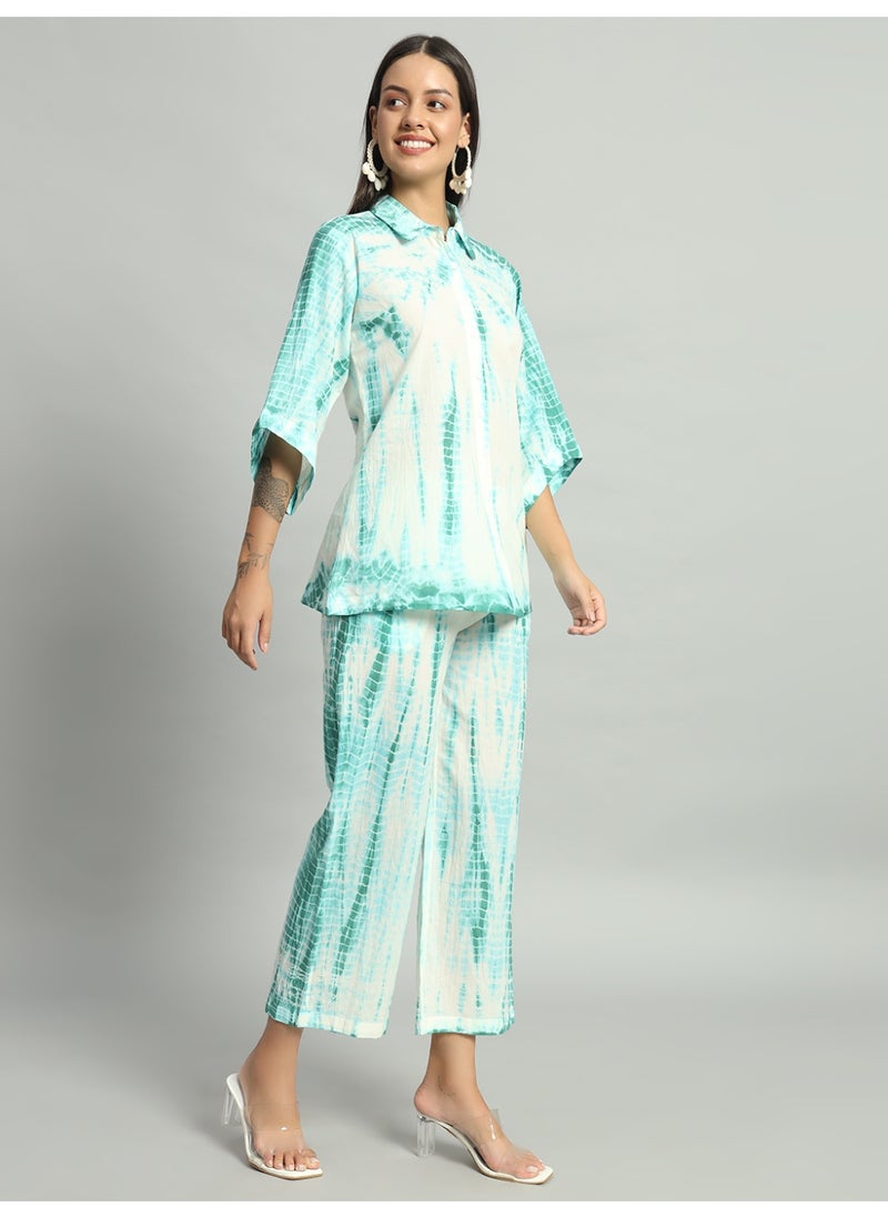 Generic Jenifry Indian Women Green Shibori Tie-Dye Co-ord Set  - Image 2