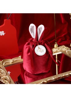 Generic New wedding Velvet Candy Bag rabbit ears gift box bag creative wedding candy box ins style hand bagWine Red + Pearl + Card Wine Red + Pearl + Card 