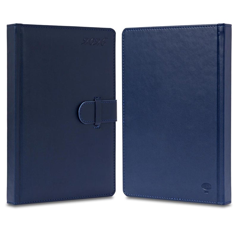 FIS 2026 Agenda Diary, 170x240mm, 1 Side Padded & Sewn Italian PU Cover, Round Corner with Strap Closure, 1 Day a Page Format, English, 70gsm Italian Ivory Paper, Blue Cover - FSDI75E26BL - Image 2