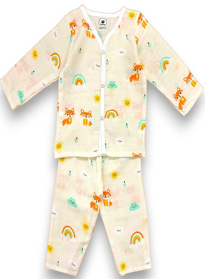 TEETAR Kids Muslin Cotton Night Suit - Pack of 1, Breathable & Ultra-Soft Pajama Set - Comfortable Unisex Sleepwear for Babies & Toddlers - Safe & Gentle Fabric (Little Foxie, 12 Months - 18 Months) - Image 1