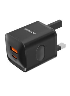 porodo Dual port Wall Charger / USB-C and USB-A Output / PD plus QC 20W UK Charger - Black  - Image 1