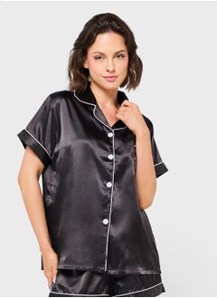 Ginger Satin Button Down Shirt & Short Pj Set  - Image 3