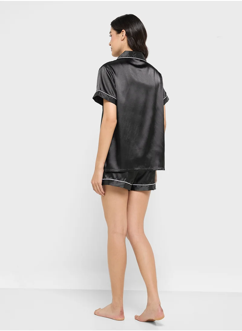 Ginger Satin Button Down Shirt & Short Pj Set